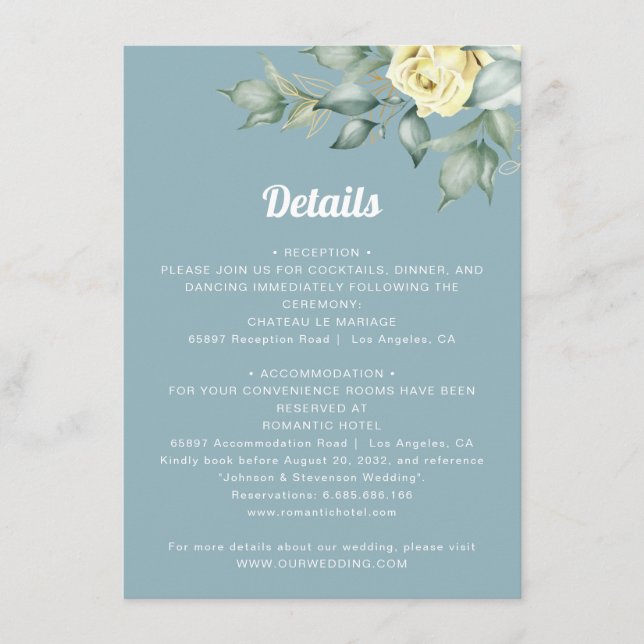 Carte D'accompagnement Elégante aquarelle jaune roses détails mariages (Devant)