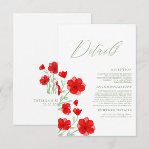 Carte D'accompagnement Elégante aquarelle Poppy Floral Détails du Mariage