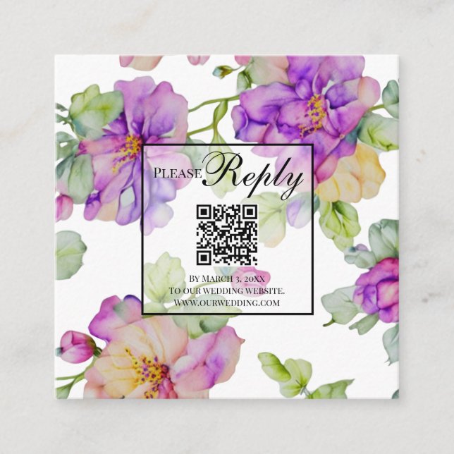 Carte D'accompagnement Elégante aquarelle rose violet orange QR code (Devant)