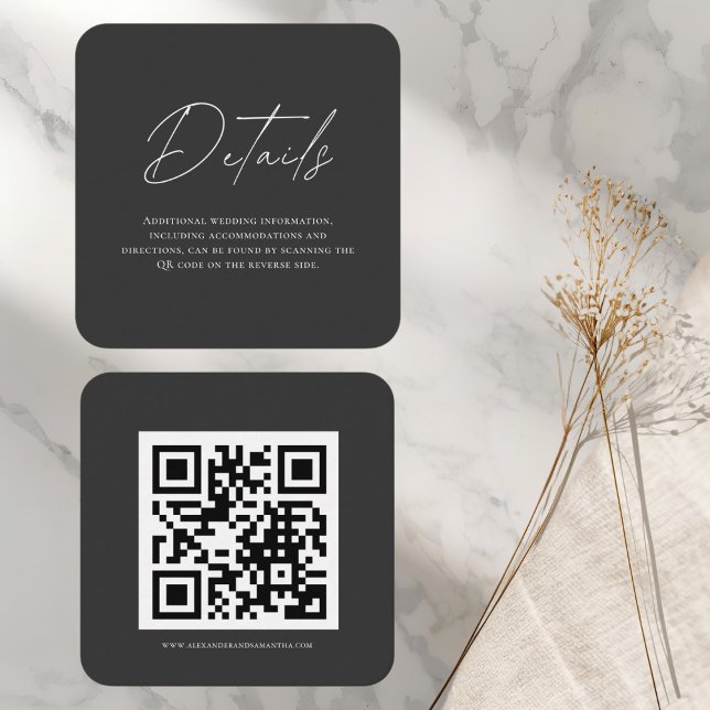 Carte D'accompagnement Elégante Black Minimalist Mariage Details Card QR (Créateur téléchargé)