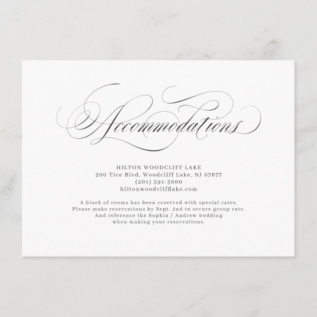 Carte D'accompagnement Élégante calligraphie classique hébergement mariag (Devant)