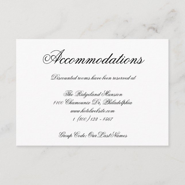 Carte D'accompagnement Élégante calligraphie Hébergements pour Mariages o (Devant)
