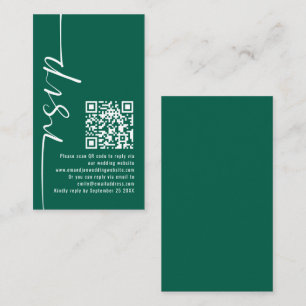 Carte D'accompagnement Élégante calligraphie QR Code Emerald Wedding RSVP