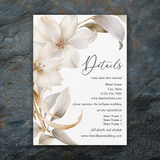 Carte D'accompagnement Elégante couleur beige et blanche Mariage floral