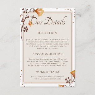 Carte D'accompagnement Elégante feuille d'automne dorée Notre Mariage Dét