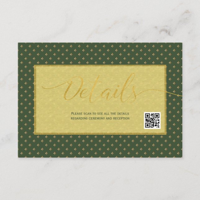 Carte D'accompagnement Élégante fleur de lis Détails du mariage Code QR (Devant)