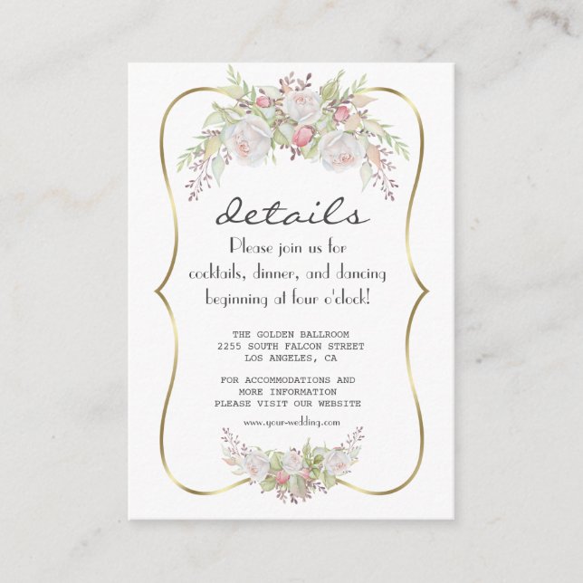 Carte D'accompagnement Elégante Fleurs blanches Gold Navy Détails du Mari (Devant)
