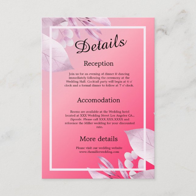 Carte D'accompagnement élégante fleurs de cerisier rose verdure (Devant)