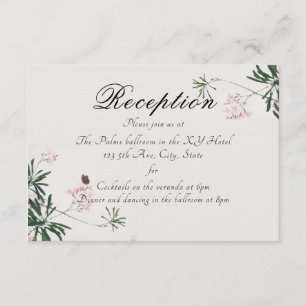 Carte D'accompagnement Élégante floraison rose botanique avec papillon