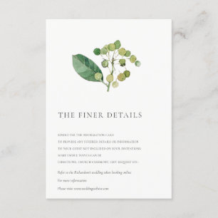 CARTE D'ACCOMPAGNEMENT ÉLÉGANTE FOLIAGE FEUILLE VERDURE DÉTAIL MARIAGE 