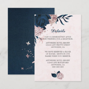 Carte D'accompagnement Elégante marine et fleurs roses marine détails feu