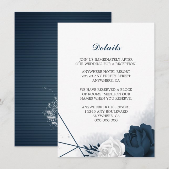 Carte D'accompagnement Elégante marine & fleurs blanches détails boîtier  (Devant / Derrière)