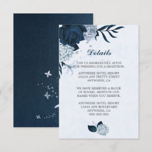 Carte D'accompagnement Elégante marine & fleurs bleues poussiéreuses & dé