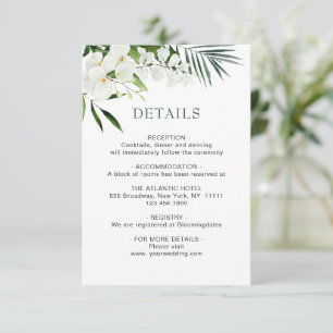 Carte D'accompagnement Elégante Orchidées Blanches Bohème Détails Mariage