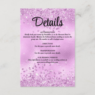 Carte D'accompagnement Elégante Parties scintillant Faux Lilac & Mariage
