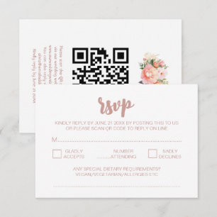 Carte D'accompagnement Elégante Peonies modernes Mariage blanc QR Code RS