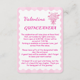 Carte D'accompagnement Elégante Quinceañera Floral Bouquet Rose et blan