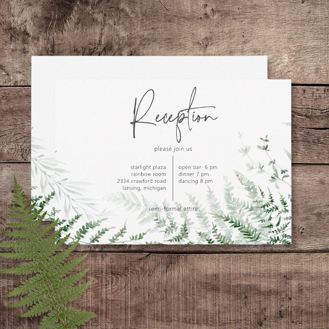 Carte D'accompagnement Elégante Réception De Fermes De Verdure Délicieuse (Elegant Delicate Greenery Ferns Wedding Reception Card)