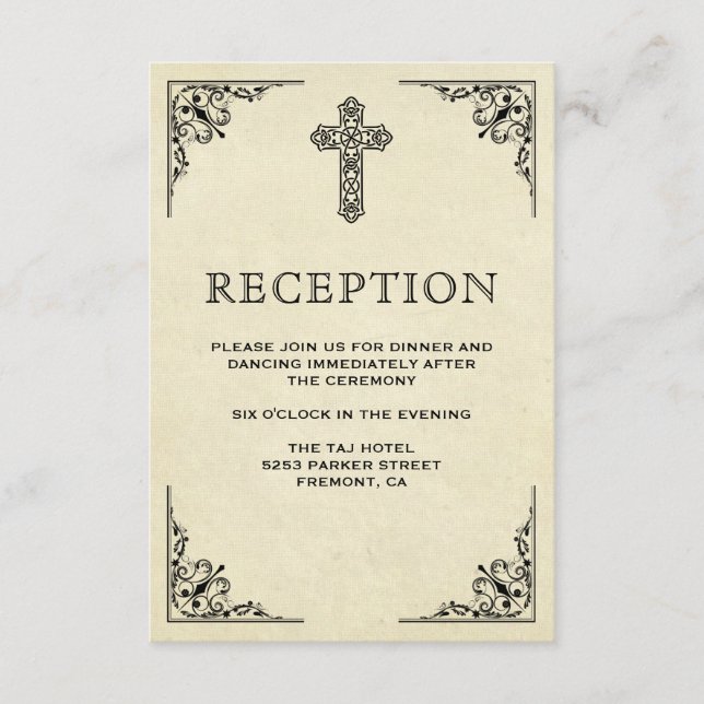 Carte D'accompagnement Elégante réception de mariage chrétien Croix Vinta (Devant)