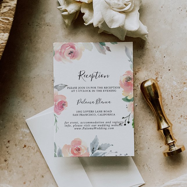 Carte D'accompagnement Elégante Réception De Mariage Floral Rose Blush (Créateur téléchargé)
