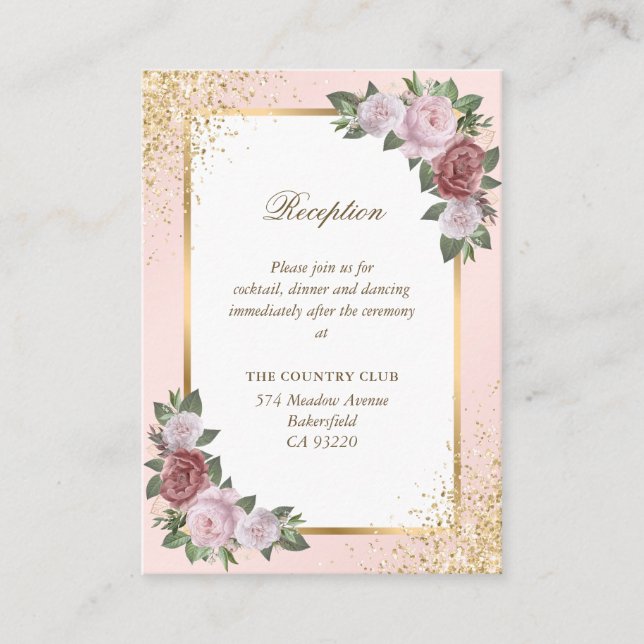 Carte D'accompagnement Elégante Réception De Mariage Floral Rose Rose Pus (Devant)