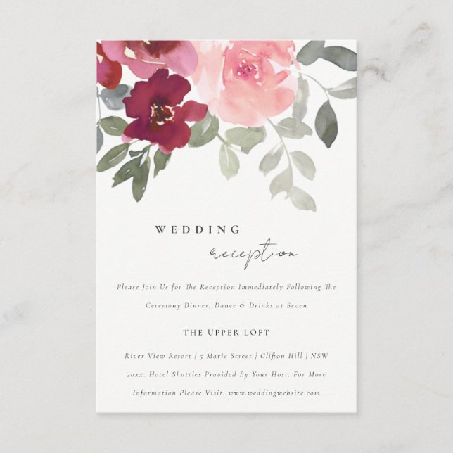 CARTE D'ACCOMPAGNEMENT ÉLÉGANTE RÉCEPTION FLORALE ROSE FLORALE CHIC BLUSH (Devant)