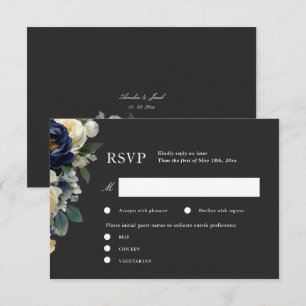 Carte D'accompagnement Élégante réponse de mariage florale bleue marine e
