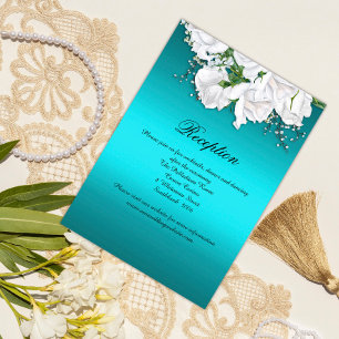 Carte D'accompagnement Elégante Roses Blanches et Réception de Mariage Aq