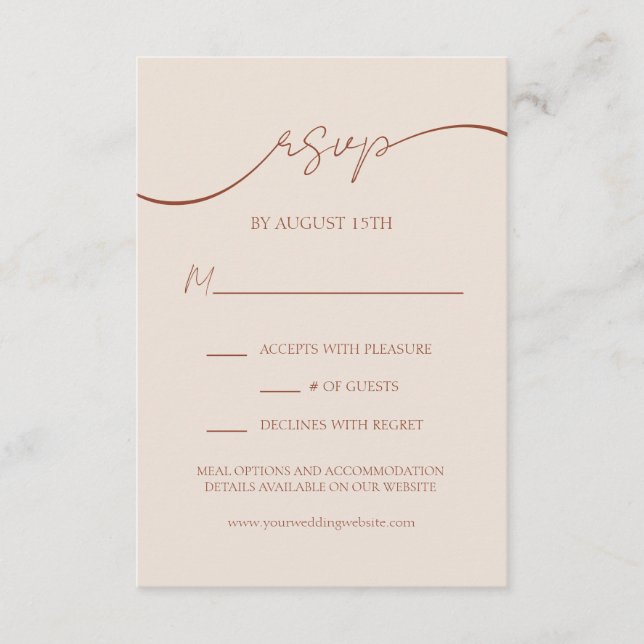 Carte D'accompagnement Élégante Terracotta moderne Script Wedding RSVP (Devant)