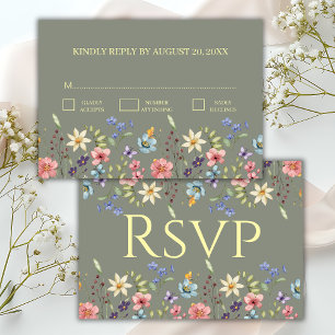 Carte D'accompagnement Elégante Tradition Florale Sage Vert Mariage RSVP