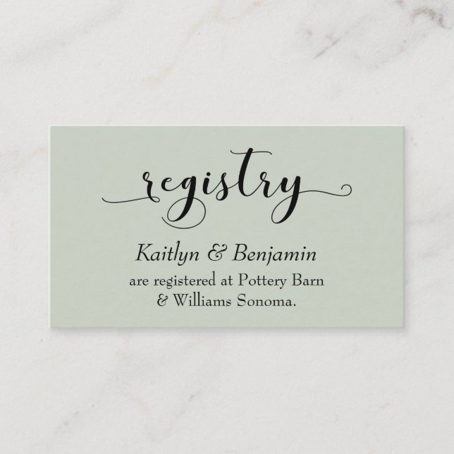 Carte D'accompagnement Élégante Typographie Sage Green Registre Mariage (Devant)
