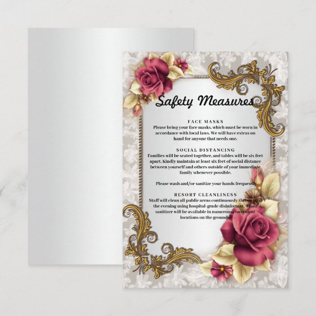 Carte D'accompagnement Élégantes mesures de sécurité des Mariages de Rose (Devant / Derrière)