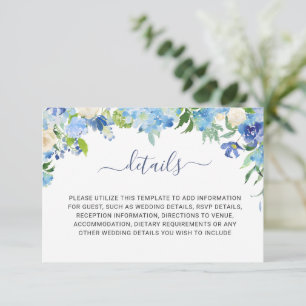 Carte D'accompagnement Élégants détails de mariage floral d'hortensia ble