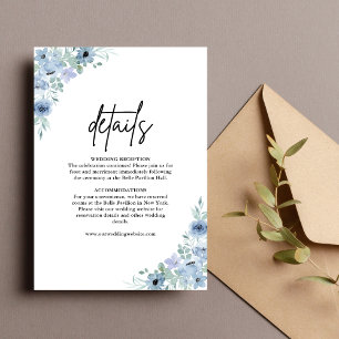 Carte D'accompagnement Élégants détails de mariage floraux bleu poussiére