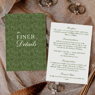 Carte D'accompagnement Élégants détails de mariage vert olive en dentelle