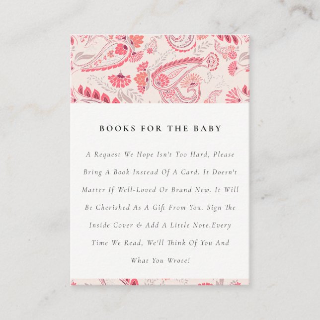 Carte D'accompagnement Élégants Livres Paisley Blush Moderne Pour Baby Sh (Devant)
