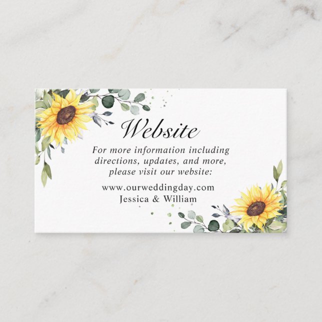 Carte D'accompagnement Élégants Tournesols Eucalyptus Feuillage Site Web (Devant)