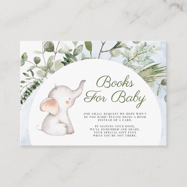 Carte D'accompagnement Elephant Blue Boy Greenery Livres Pour Bébé (Devant)