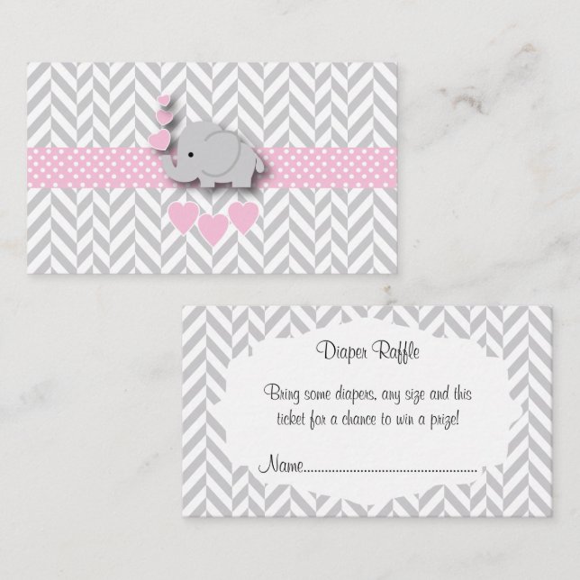 Carte D'accompagnement Eléphant gris rose 🐘 Baby shower Déchets Raffin (Devant / Derrière)
