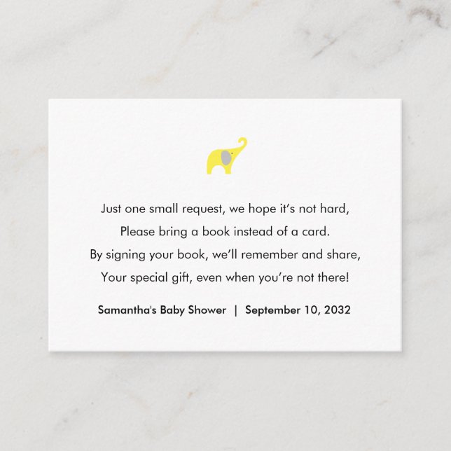 Carte D'accompagnement Eléphant jaune Demande de réservation / livres pou (Devant)