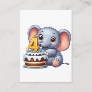 Carte D'accompagnement Éléphant Mignon 4ème Anniversaire