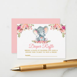 Carte D'accompagnement Eléphant Pink Floral Diaper Raffle Douche Or