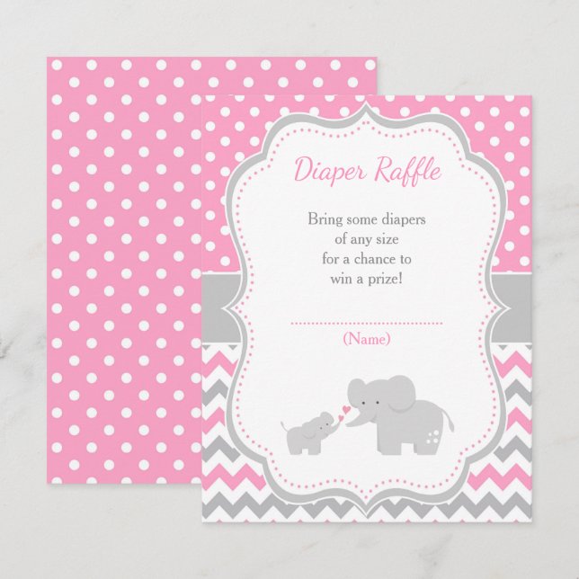 Carte D'accompagnement Eléphant rose et gris Baby shower (Devant / Derrière)