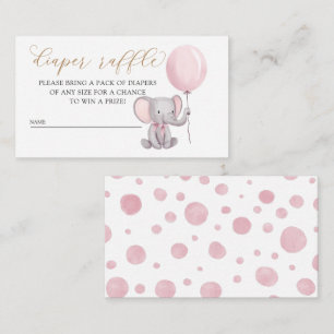 Carte D'accompagnement Eléphant Rose Fille Avec Balloon Diaper Raffle