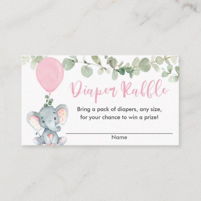 Carte D'accompagnement Eléphant rose verdure fille douche tombola (Devant)