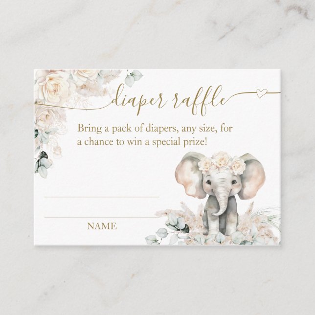 Carte D'accompagnement Eléphant Roses Blanches Boho Pampas Baby Girl Douc (Devant)