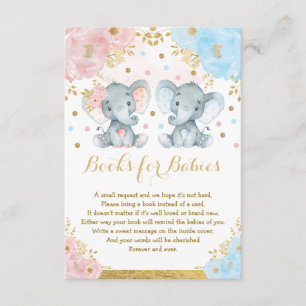 Carte D'accompagnement Elephant Twins Blue Rose Floral Livres pour bébés