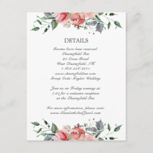 Carte D'accompagnement Elizabeth Pink Flowers Calligraphy Détails du Mari