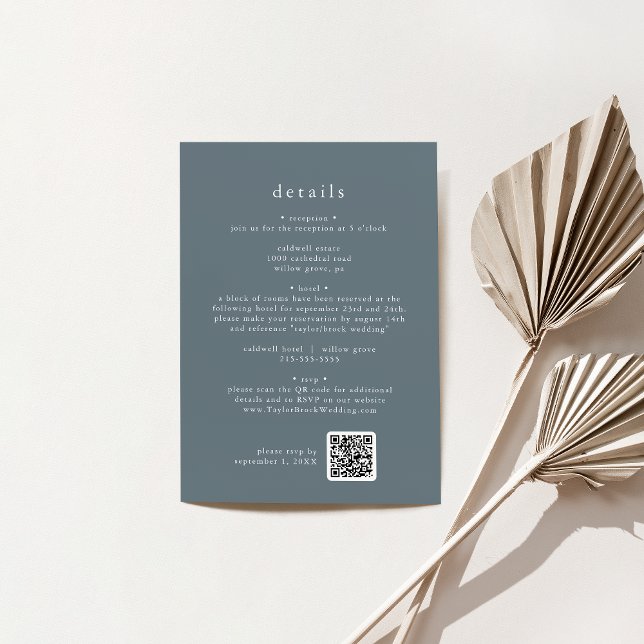 Carte D'accompagnement EMELIA Minimalist Dark Blue Winter Wedding Détails (EMELIA Minimalist Dark Blue Winter Wedding Details Enclosure Card)