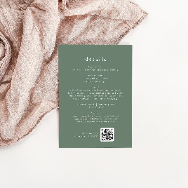 Carte D'accompagnement EMELIA Sage Green Forest Mountain Détails du Maria (EMELIA Sage Green Forest Mountain Wedding Details Enclosure Card)